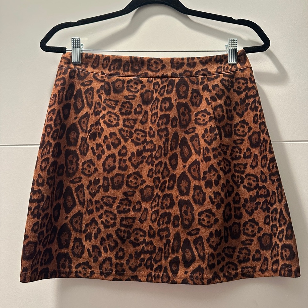 SHEIN Leopard Print Zip Front Mini Skirt Brown Animal Print Bodycon | Size M - Picture 7 of 8
